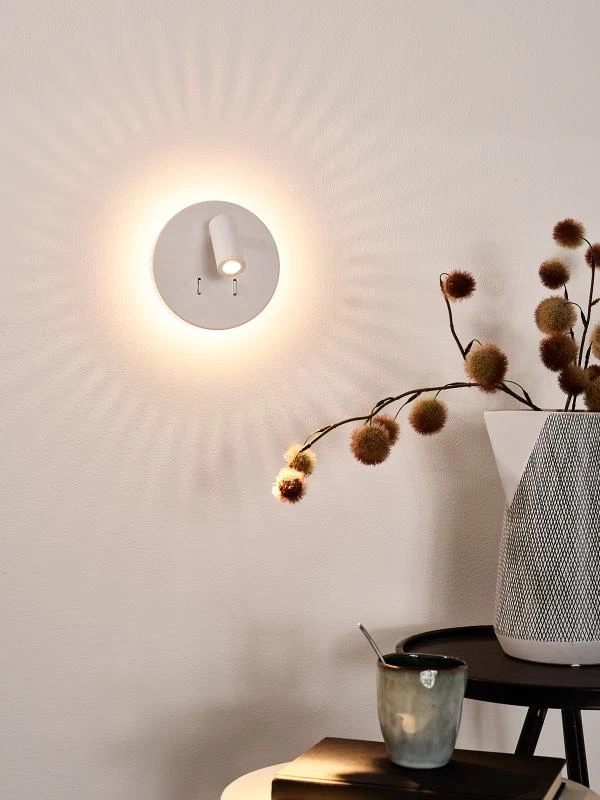 Lucide BENTJER - Bedlamp / Wandlamp - Ø 14 cm - LED - 3000K - Wit - sfeer 1